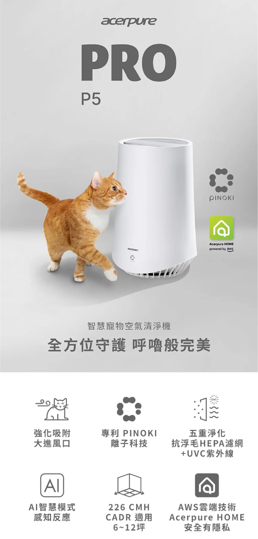 acerpure PRO P5 AP535-30W 智慧寵物空氣清淨機官方產品圖