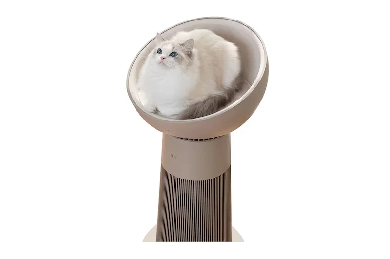LG AeroCatTower 喵太座空氣清淨機與貓咪休息座官方產品圖